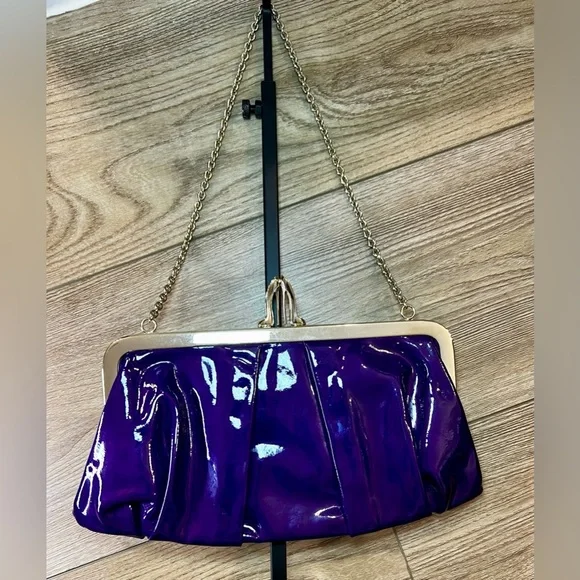 Christian Louboutin Miss Loubi Patent Leather Clutch on a Chain in Purple